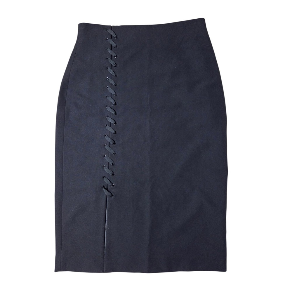 Worthington Black Laceup Front W Slit Pencil Straight Midi Skirt 10